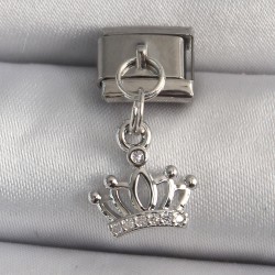 316L Çelik Gümüş Renk Sallantı Zirkon Taşlı Taç Model Nomination Charm