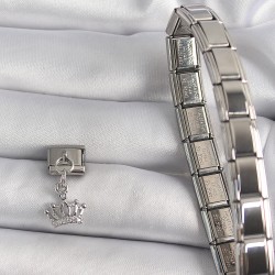316L Çelik Gümüş Renk Sallantı Zirkon Taşlı Taç Model Nomination Charm