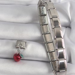 316L Çelik Gümüş Renk Sallantı Kırmızı Elma Model Nomination Charm