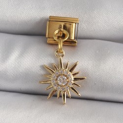 316L Çelik Gold Renk Sallantı Zirkon Taşlı Güneş Model Nomination Charm