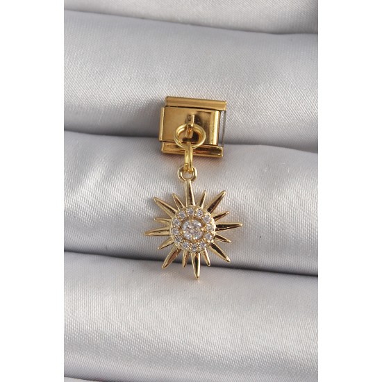 316L Çelik Gold Renk Sallantı Zirkon Taşlı Güneş Model Nomination Charm 316L Çelik Gold Renk Sallantı Zirkon Taşlı Güneş Model Nomination Charm