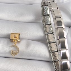 316L Çelik Gold Renk Zirkon Taşlı Hilal Model Kedi Detay Nomination Charm