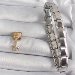 316L Çelik Gold Renk Sallantı Zirkon Taşlı Taç Model Nomination Charm