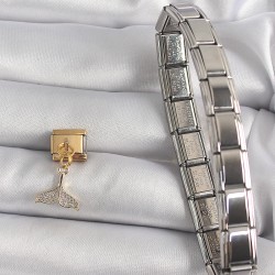 316L Çelik Gold Renk Sallantı Zirkon Taşlı Balık Kuyruğu Figür Nomination Charm