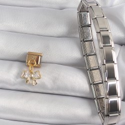 316L Çelik Gold Renk Sallantı Zirkon Taşlı Fiyonk Model Nomination Charm
