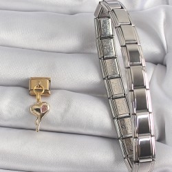 316L Çelik Gold Renk Sallantı Eriyen Kalp Model Pembe Zirkon Taş Detaylı Nomination Charm