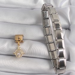 316L Çelik Gold Renk Sallantı Zirkon Taşlı Küre Model Yıldız Detay Nomination Charm