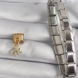 316L Çelik Gold Renk Sallantı Zirkon Taşlı Fil Model Nomination Charm