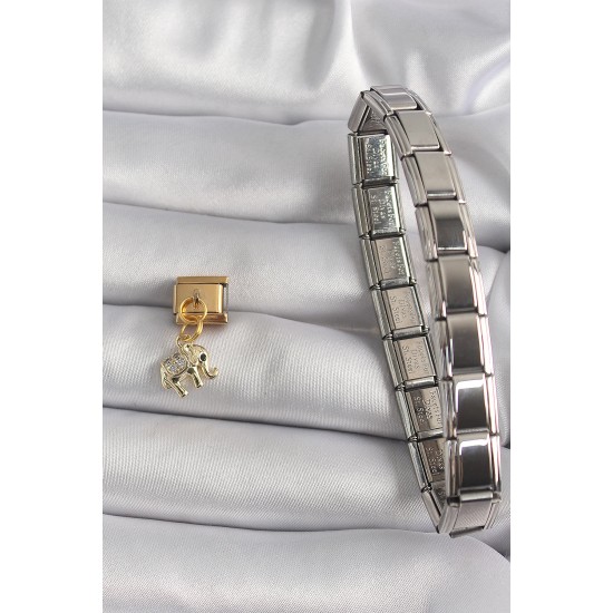 316L Çelik Gold Renk Sallantı Zirkon Taşlı Fil Model Nomination Charm 316L Çelik Gold Renk Sallantı Zirkon Taşlı Fil Model Nomination Charm