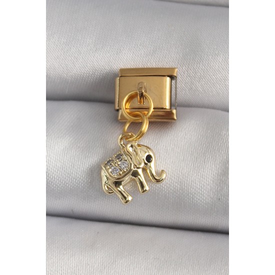 316L Çelik Gold Renk Sallantı Zirkon Taşlı Fil Model Nomination Charm 316L Çelik Gold Renk Sallantı Zirkon Taşlı Fil Model Nomination Charm