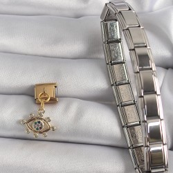 316L Çelik Gold Renk Sallantı Zirkon Taşlı Göz Model Nomination Charm