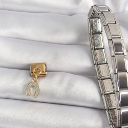 316L Çelik Gold Renk Sallantı Zirkon Taşlı Nal Model Nomination Charm