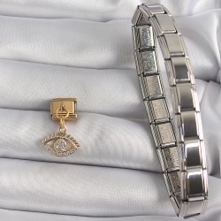 316L Çelik Gold Renk Sallantı Zirkon Taşlı Göz Model Nomination Charm