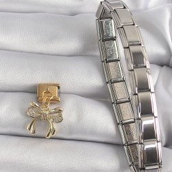 316L Çelik Gold Renk Sallantı Zirkon Taşlı Fiyonk Model Nomination Charm