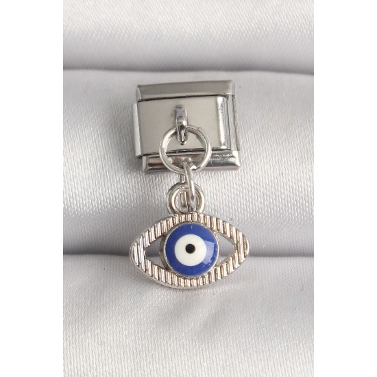 316L Çelik Gümüş Renk Nazar Boncuk Detaylı Göz Model Nomination Charm 316L Çelik Gümüş Renk Nazar Boncuk Detaylı Göz Model Nomination Charm