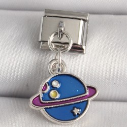 316L Çelik Gümüş Renk Mavi Satürn Model Nomination Charm