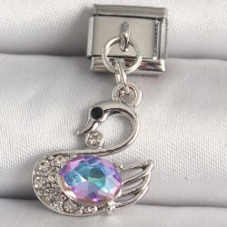 316L Çelik Gümüş Renk Zirkon Taşlı Kuğu Model Nomination Charm