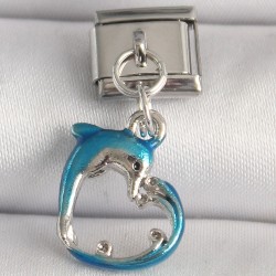 316L Çelik Gümüş Renk Mavi Yunus Model Nomination Charm
