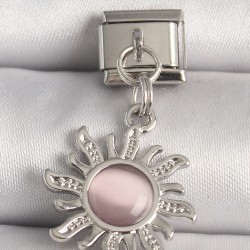 316L Çelik Gümüş Renk Pembe Mineli Güneş Model Nomination Charm