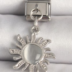 316L Çelik Gümüş Renk Beyaz Mineli Güneş Model Nomination Charm