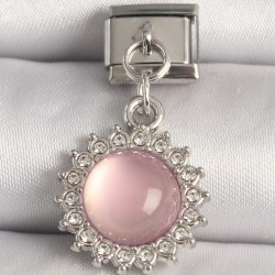 316L Çelik Gümüş Renk Pembe Mineli Zirkon Taşlı Güneş Model Nomination Charm