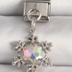 316L Çelik Gümüş Renk Hologram Mineli Kar Tanesi Model Nomination Charm