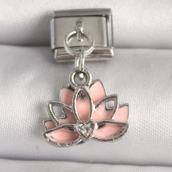 316L Çelik Gümüş Renk Pembe Lotus Model Zirkon Taş Detaylı Nomination Charm