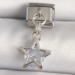 316L Çelik Gümüş Renk Zirkon Taşlı Yıldız Model Nomination Charm