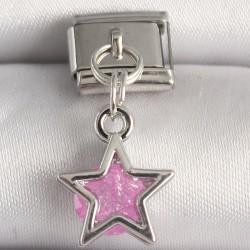 316L Çelik Gümüş Renk Pembe Zirkon Taşlı Yıldız Model Nomination Charm