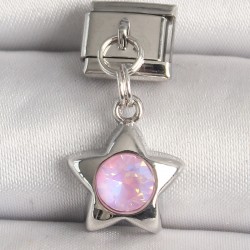 316L Çelik Gümüş Renk Pembe Zirkon Taşlı Yıldız Model Nomination Charm