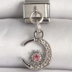 316L Çelik Gümüş Renk Zirkon Taşlı Hilal Model Nomination Charm