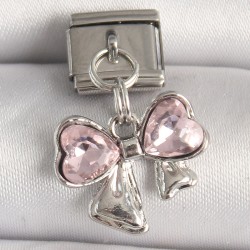 316L Çelik Gümüş Renk Pembe Zirkon Taşlı Fiyonk Model Nomination Charm