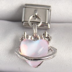 316l Çelik Gümüş Renk Pembe Mineli Kalp Model Nomination Charm