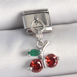 316L Çelik Gümüş Renk Zirkon Taşlı Kiraz Model Nomination Charm
