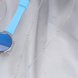 Mavi Silikon Kordonlu Gümüş Kasa Led Ekran Kadın Saat Kolye ve Küpe Seti