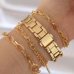 Roma Rakamlı Gold Renk Metal Saat ve Bileklik Kombini