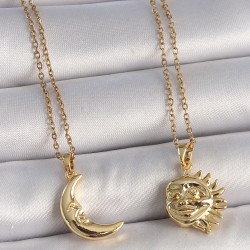 316L Çelik Gold Renk Ay Güneş Model Arkadaşlık Kadın Kolye