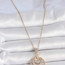316L Çelik Gold Renk Zirkon Taşlı Madalyon Model Kadın Kolye