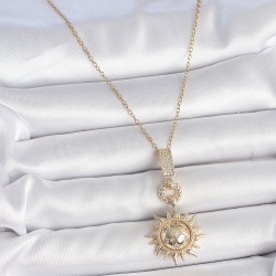 316L Çelik Gold Renk Zirkon Taşlı Sallantı Güneş Model Kadın Kolye