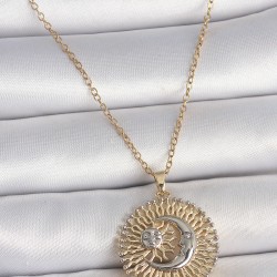 316L Çelik Gold Renk Mix Ay Güneş Model Kadın Kolye
