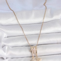 316L Çelik Gold Renk Sallantı Zirkon Taşlı Çiçek Kelebek Figür Charm Kadın Kolye