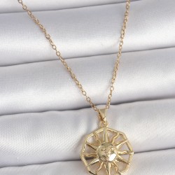 316L Çelik Gold Renk Zincir İşlemeli Güneş Model Kadın Kolye