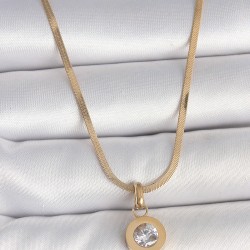 316L Çelik Gold Renk İtalyan Zincir Sallantı Zirkon Taş Model Kadın Kolye