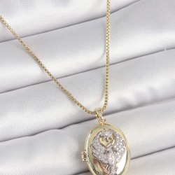 316L Çelik Gold Renk Zincir Zirkon Taşlı Anka Kuşu İşlemeli Açılır Model Kadın Kolye