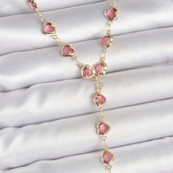 Gold Pembe Renk Kalp Figürlü Zirkon Taşlı Y Pirinç Kolye