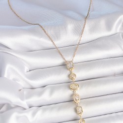 316L Çelik Zincir Gold Renk Zirkon Taşlı Y Kolye