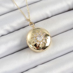 316L Çelik Zincir Açılabilir Madalyon Model Zirkon Taşlı Gold Renk Kadın Kolye