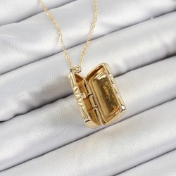 316L Çelk Açılabilir Dikdörtgen Model Zirkon Taşlı Gold Renk Kadın Zincir kolye