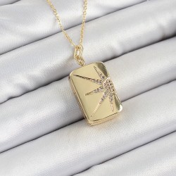 316L Çelk Açılabilir Dikdörtgen Model Zirkon Taşlı Gold Renk Kadın Zincir kolye