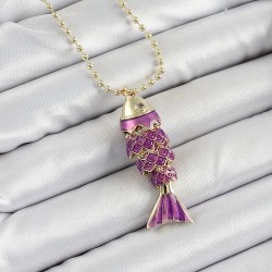 Pirinç Mor Balık Model Zirkon Taşlı Gold Renk Kadın Kolye
